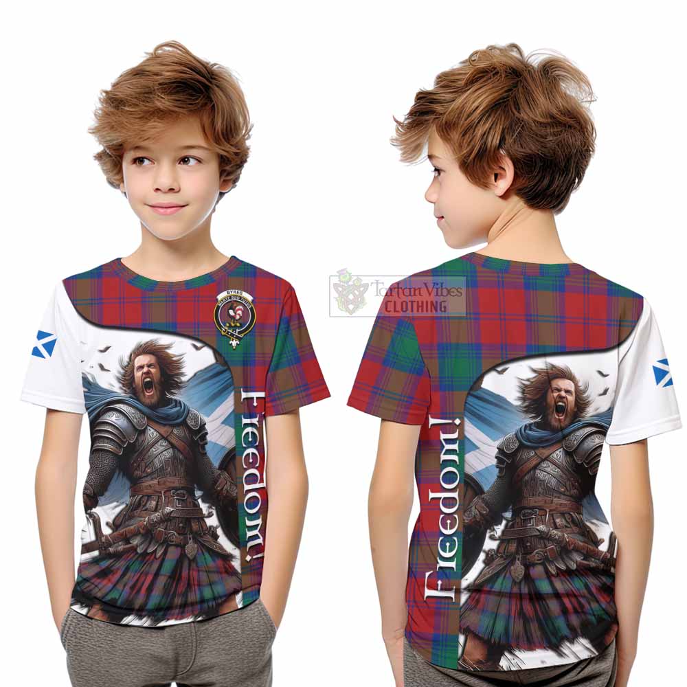 Tartan Vibes Clothing Byres (Byses) Crest Tartan Kid T-Shirt Inspired by the Freedom of Scottish Warrior