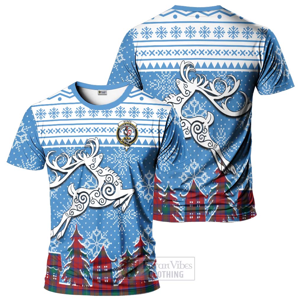 Tartan Vibes Clothing Byres (Byses) Clan Christmas T-Shirt Celtic Reindeer Style