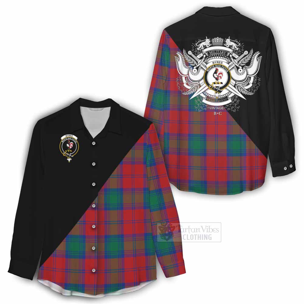 Tartan Vibes Clothing Byres (Byses) Tartan Women's Casual Shirt with Family Crest and Military Logo Style