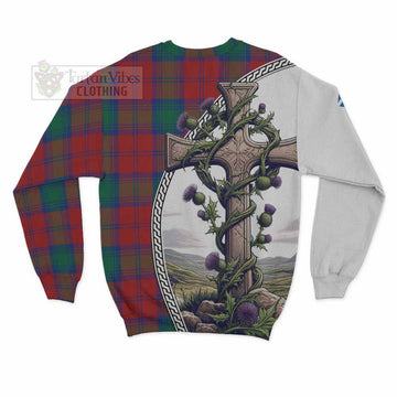 Byres (Byses) Tartan Sweatshirt with Family Crest and St. Andrew's Cross Accented by Thistle Vines - Tartan Vibes Clothing