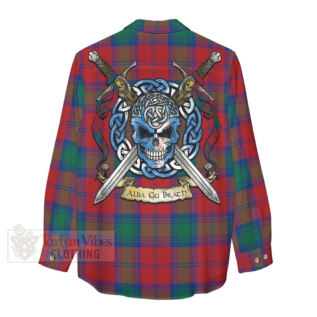 Tartan Vibes Clothing Byres (Byses) Tartan Women's Casual Shirt with Family Crest Celtic Skull Style