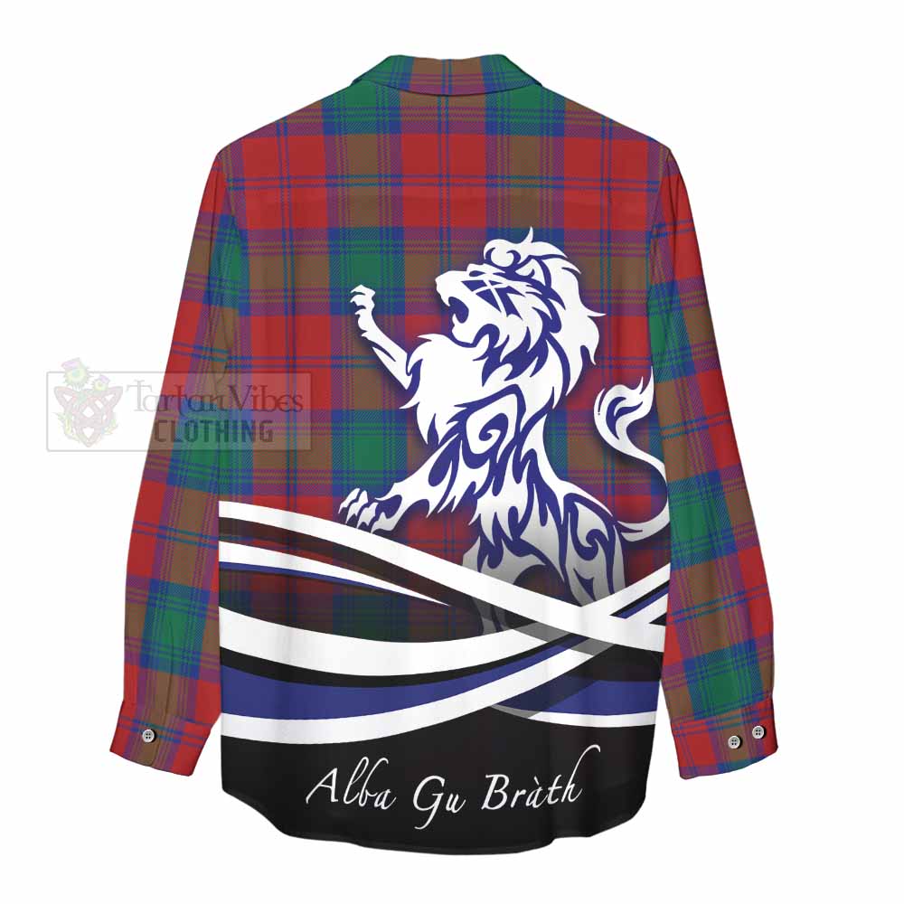 Tartan Vibes Clothing Byres (Byses) Tartan Women's Casual Shirt with Alba Gu Brath Regal Lion Emblem