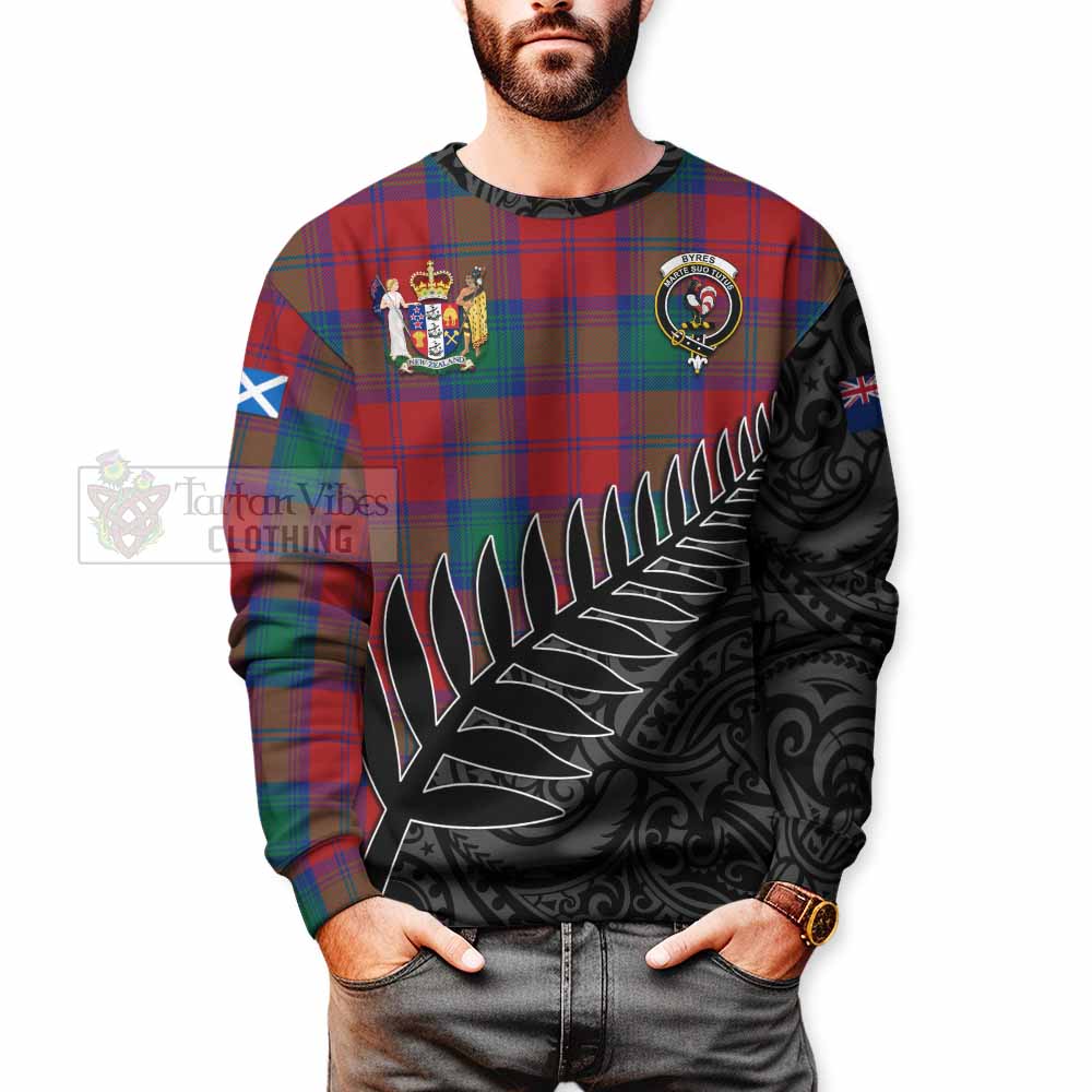 Tartan Vibes Clothing Byres (Byses) Crest Tartan Sweatshirt with New Zealand Silver Fern Half Style