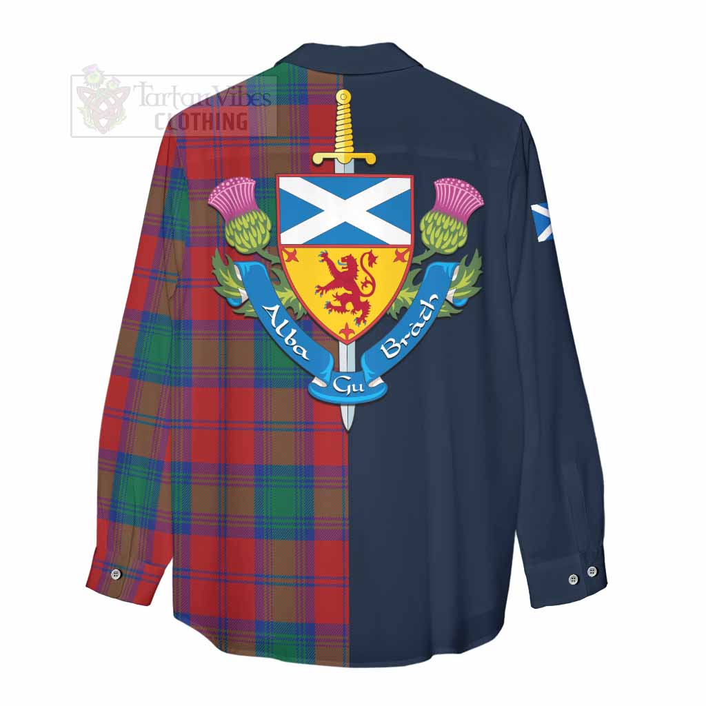 Tartan Vibes Clothing Byres (Byses) Tartan Women's Casual Shirt Alba with Scottish Lion Royal Arm Half Style