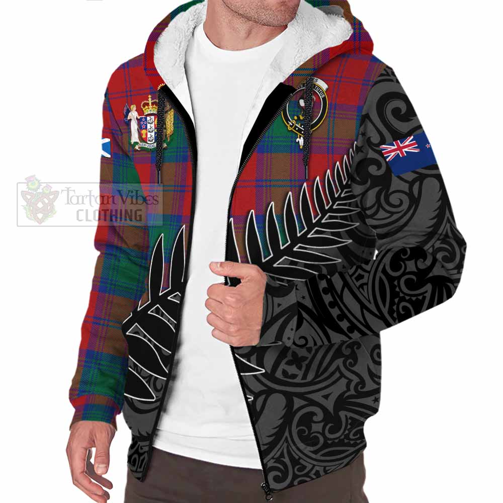 Tartan Vibes Clothing Byres (Byses) Crest Tartan Sherpa Hoodie with New Zealand Silver Fern Half Style