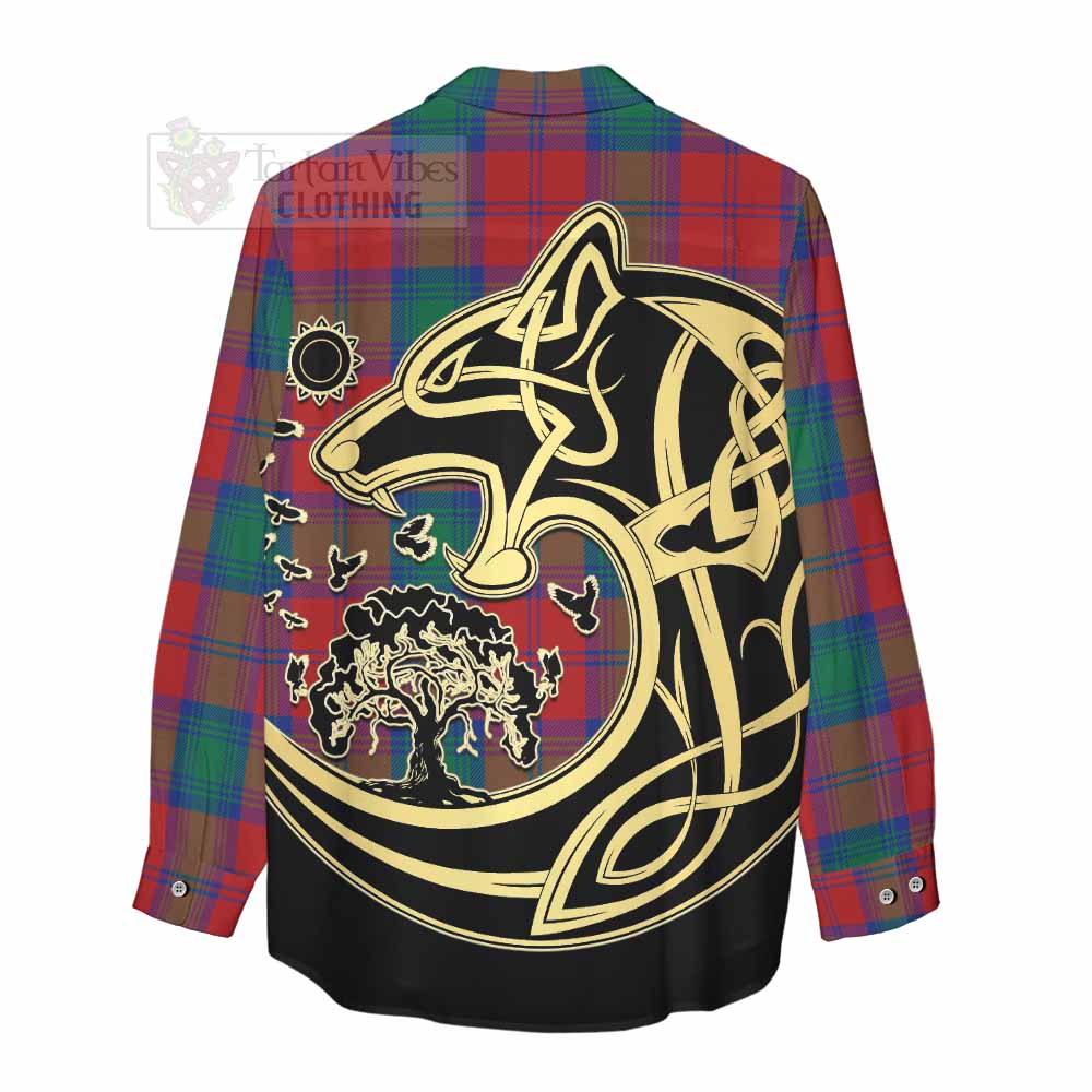 Tartan Vibes Clothing Byres (Byses) Tartan Women's Casual Shirt with Family Crest Celtic Wolf Style