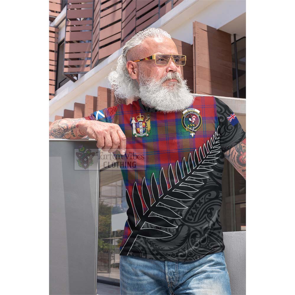 Tartan Vibes Clothing Byres (Byses) Crest Tartan Cotton T-shirt with New Zealand Silver Fern Half Style