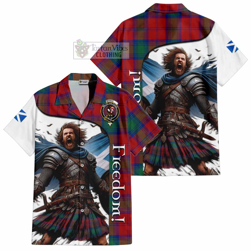 Tartan Vibes Clothing Byres (Byses) Crest Tartan Short Sleeve Button Shirt Inspired by the Freedom of Scottish Warrior