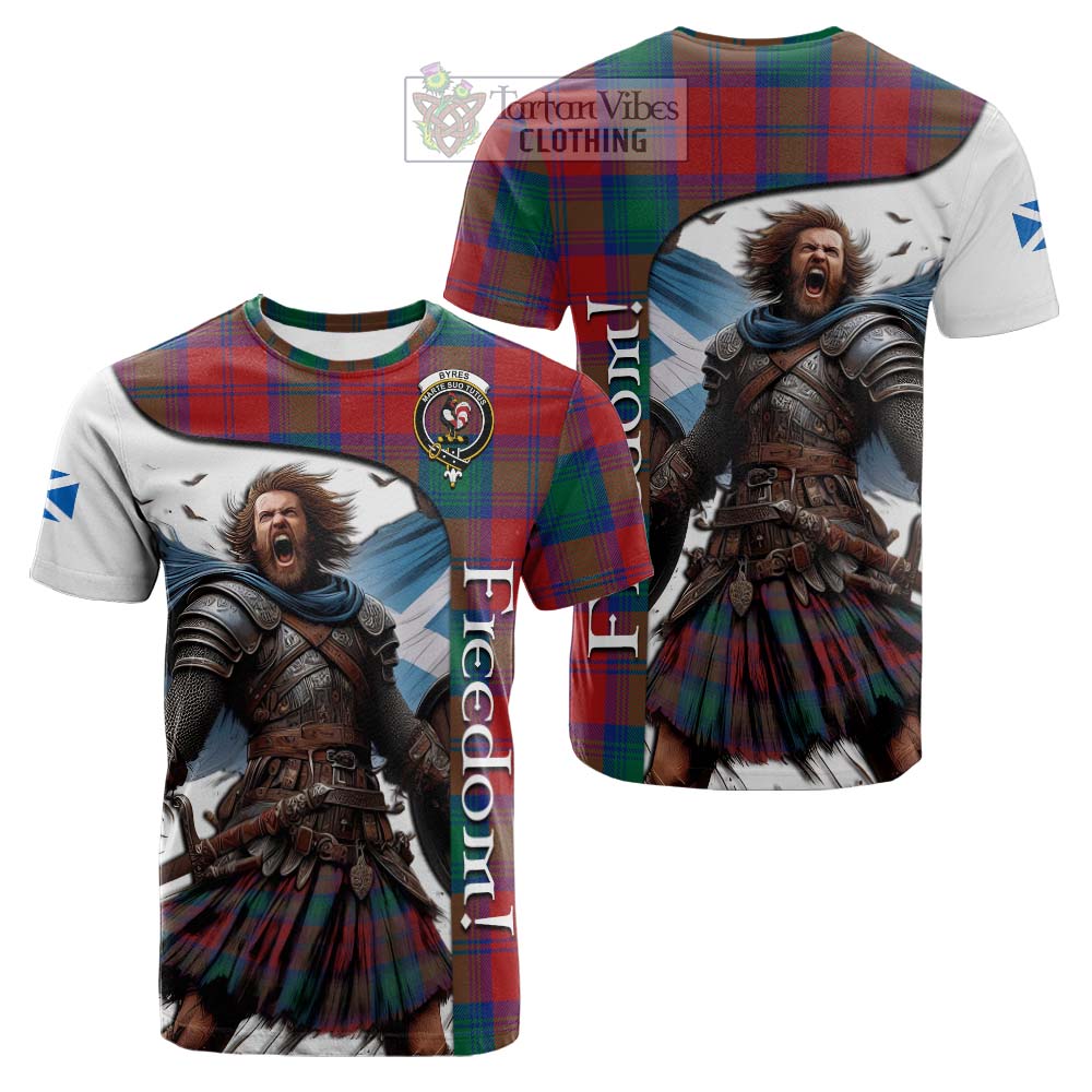 Tartan Vibes Clothing Byres (Byses) Crest Tartan Cotton T-shirt Inspired by the Freedom of Scottish Warrior