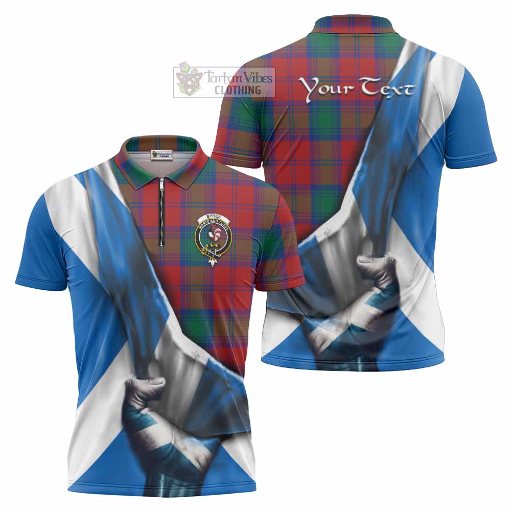 Tartan Vibes Clothing Byres (Byses) Tartan Zipper Polo Shirt with Family Crest Scotland Patriotic Style