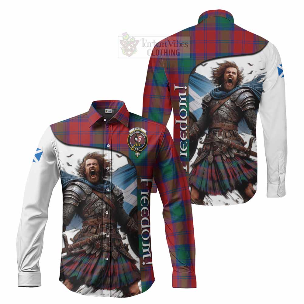 Tartan Vibes Clothing Byres (Byses) Crest Tartan Long Sleeve Button Shirt Inspired by the Freedom of Scottish Warrior