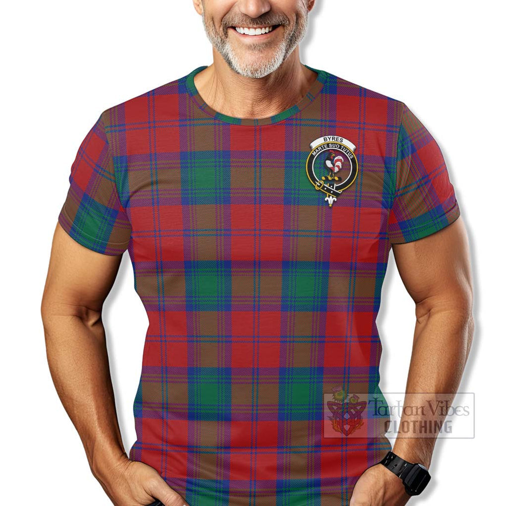 Tartan Vibes Clothing Byres (Byses) Tartan T-Shirt with Family Crest Celtic Skull Style