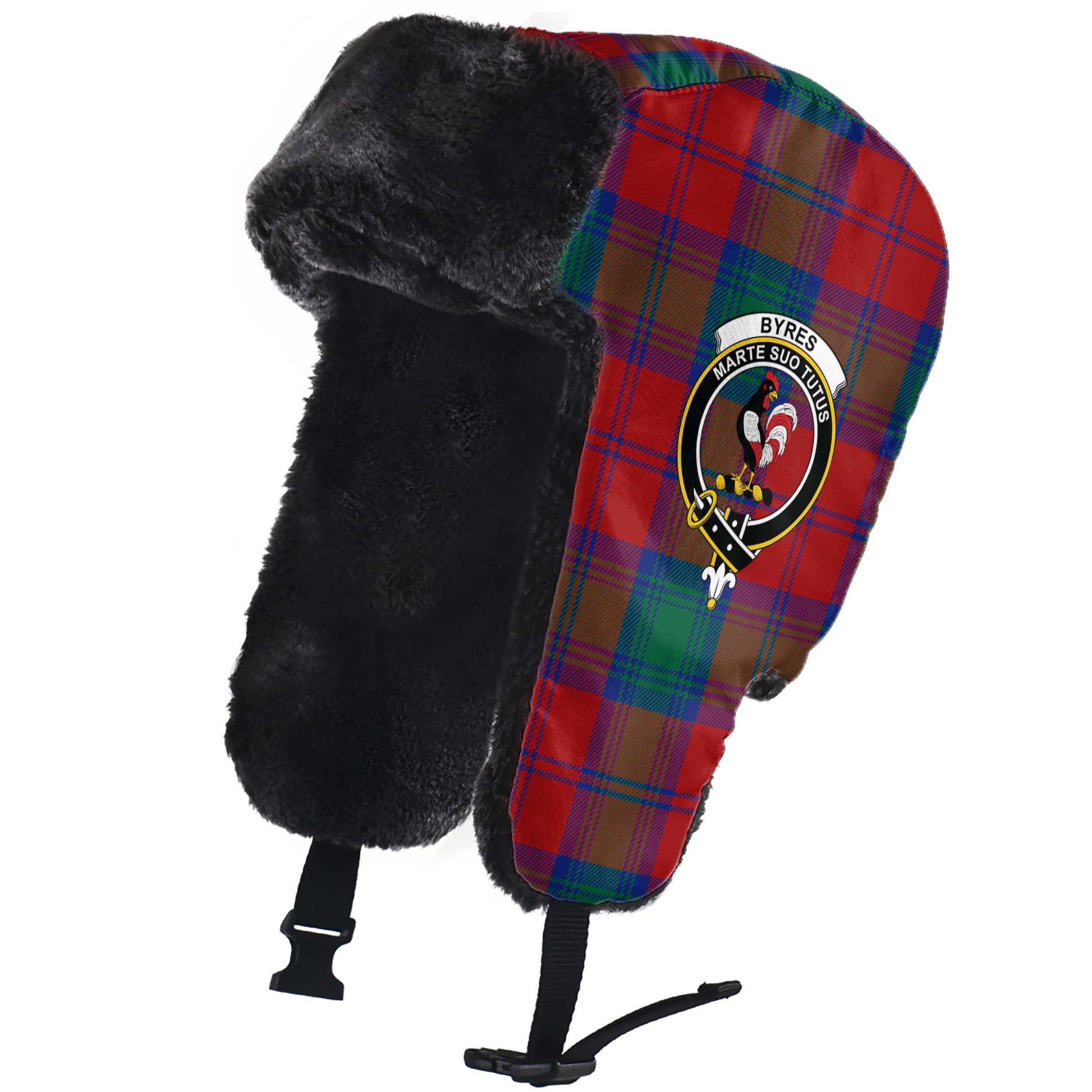 Byres (Byses) Tartan Winter Trapper Hat with Family Crest - Tartanvibesclothing