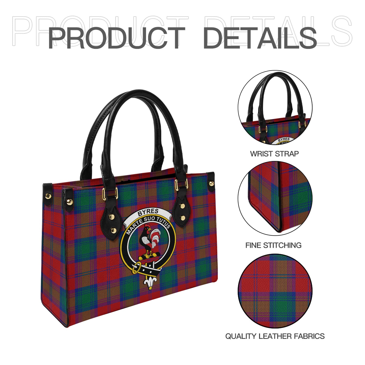 Byres (Byses) Tartan Leather Bag with Family Crest