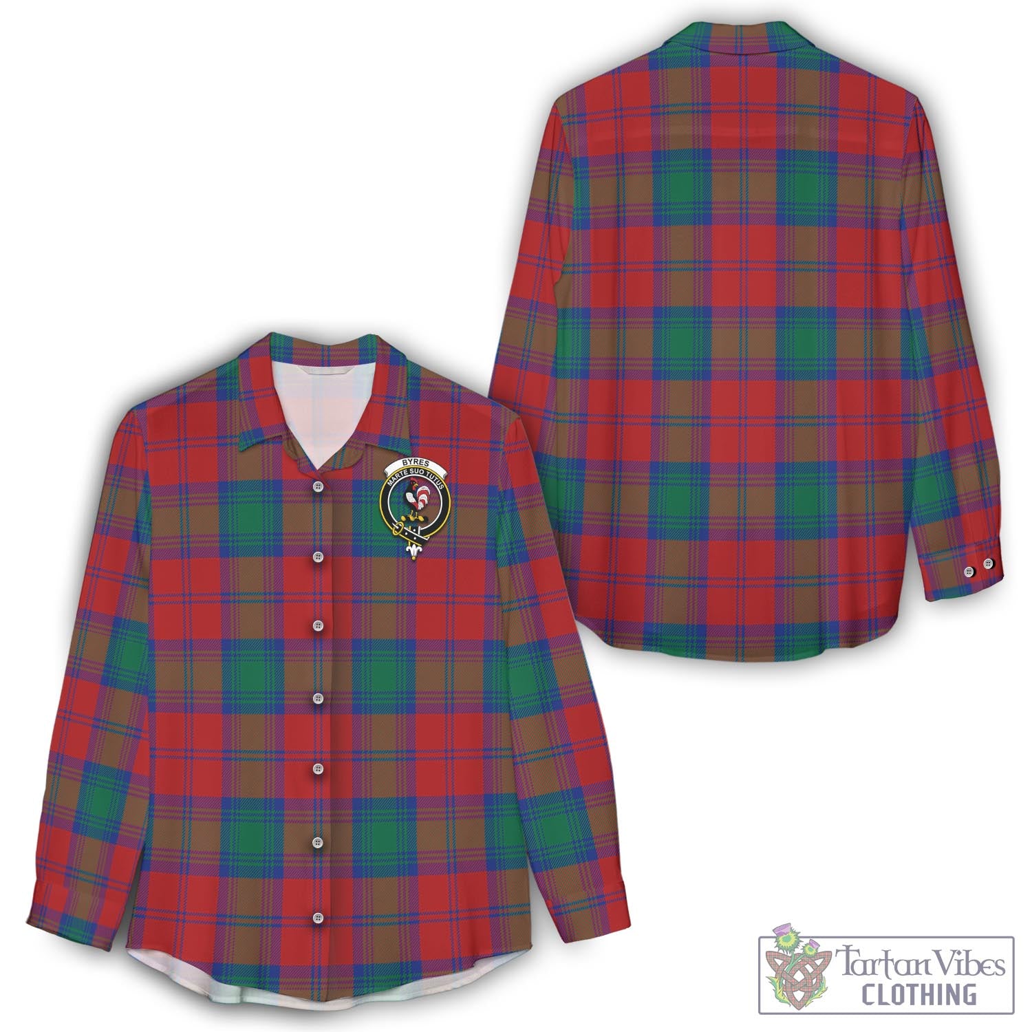 Tartan Vibes Clothing Byres (Byses) Tartan Womens Casual Shirt with Family Crest