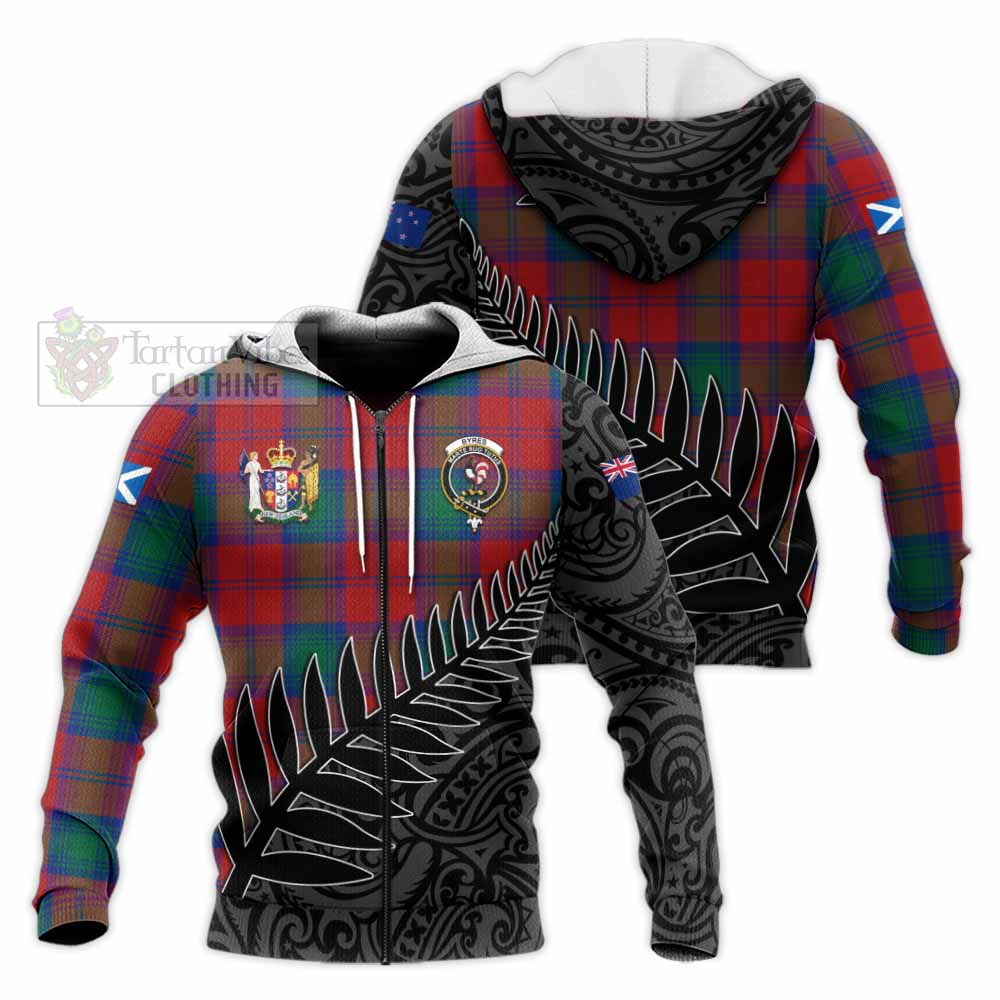 Tartan Vibes Clothing Byres (Byses) Crest Tartan Knitted Hoodie with New Zealand Silver Fern Half Style