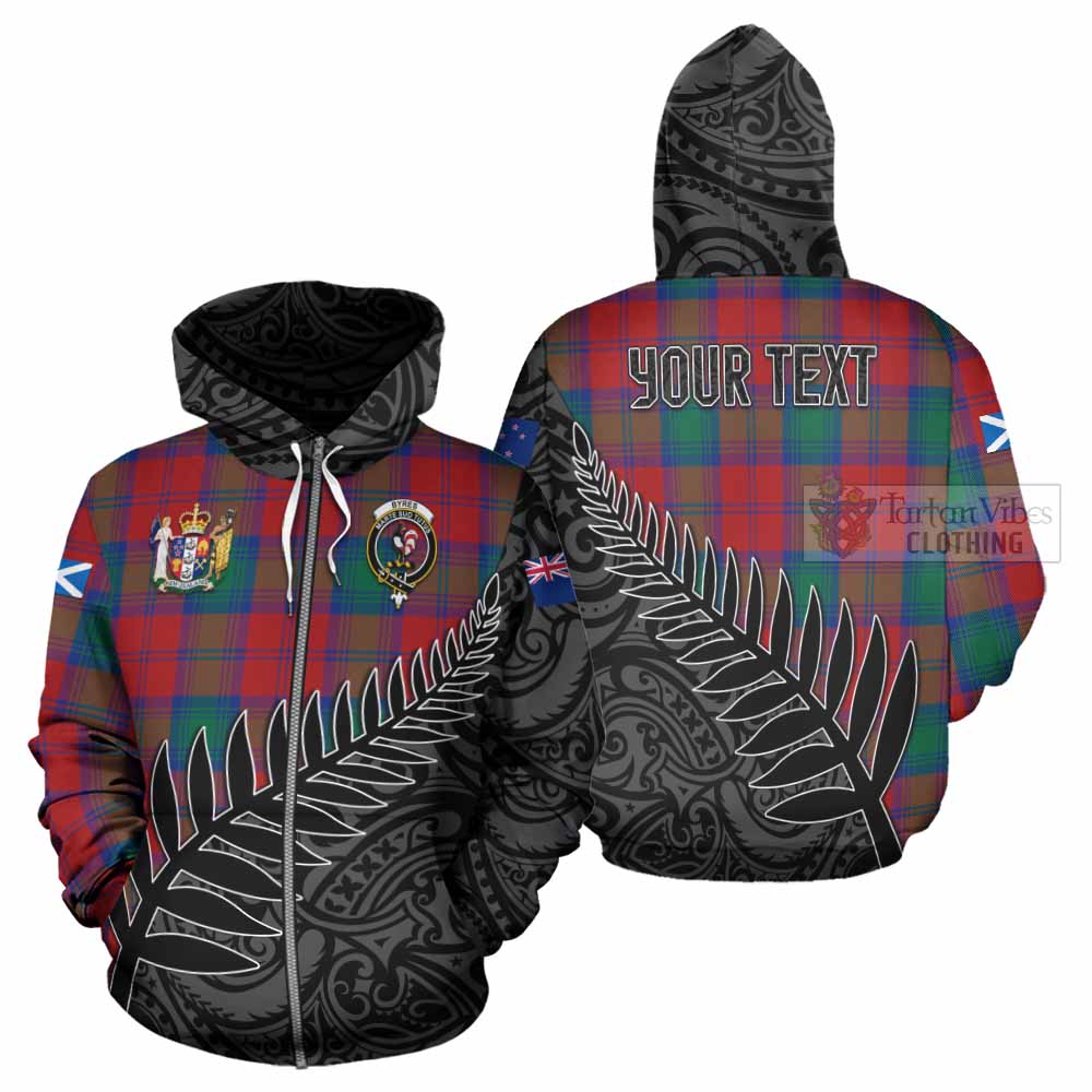 Tartan Vibes Clothing Byres (Byses) Crest Tartan Hoodie with New Zealand Silver Fern Half Style