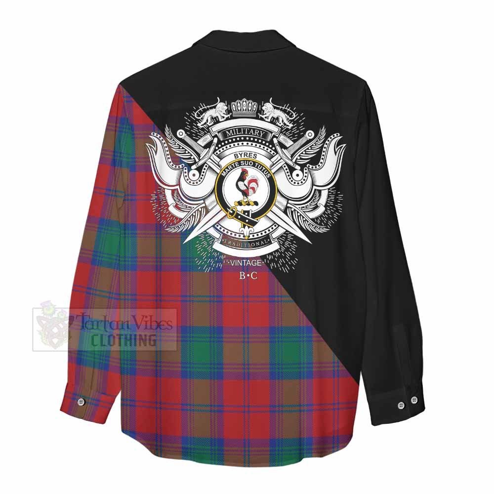 Tartan Vibes Clothing Byres (Byses) Tartan Women's Casual Shirt with Family Crest and Military Logo Style