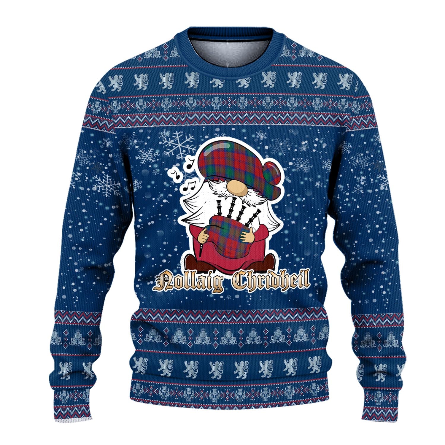 Byres (Byses) Clan Christmas Family Knitted Sweater with Funny Gnome Playing Bagpipes - Tartanvibesclothing