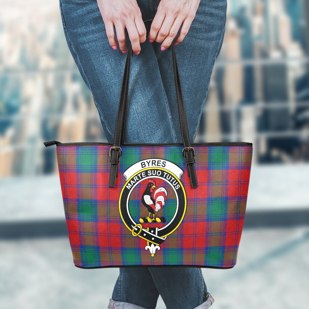 Byres (Byses) Tartan Leather Tote Bag with Family Crest