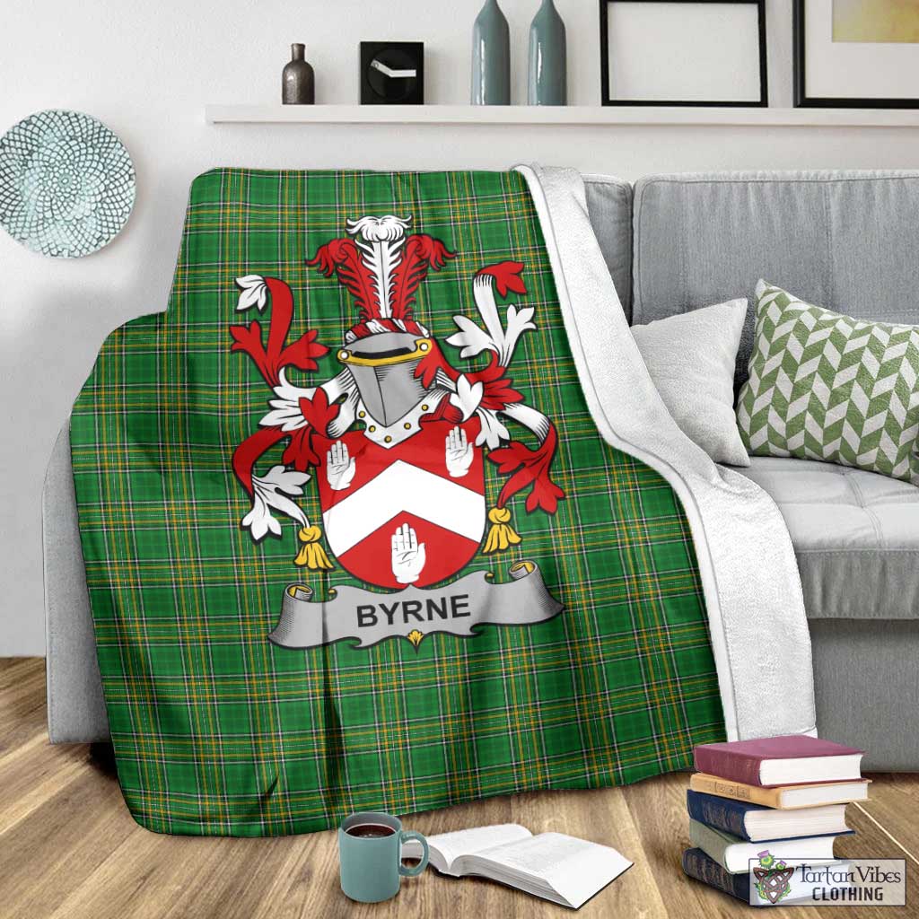 Tartan Vibes Clothing Byrne Irish Clan Tartan Blanket with Coat of Arms