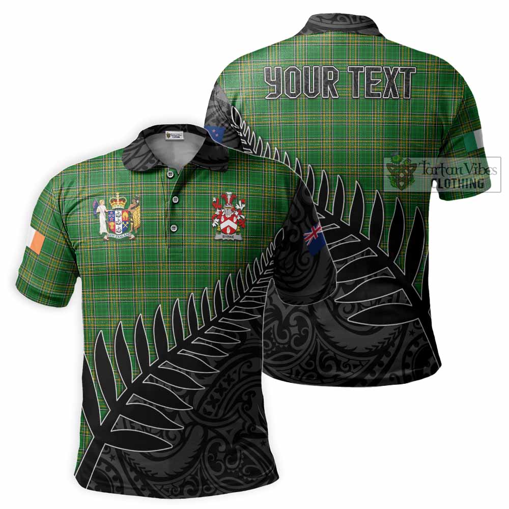 Tartan Vibes Clothing Byrne Irish Clan Tartan Polo Shirt with Coat of Arms New Zealand Silver Fern Half Style