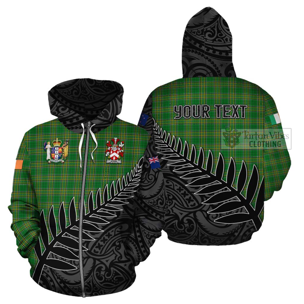 Tartan Vibes Clothing Byrne Irish Clan Tartan Cotton Hoodie with Coat of Arms New Zealand Silver Fern Half Style