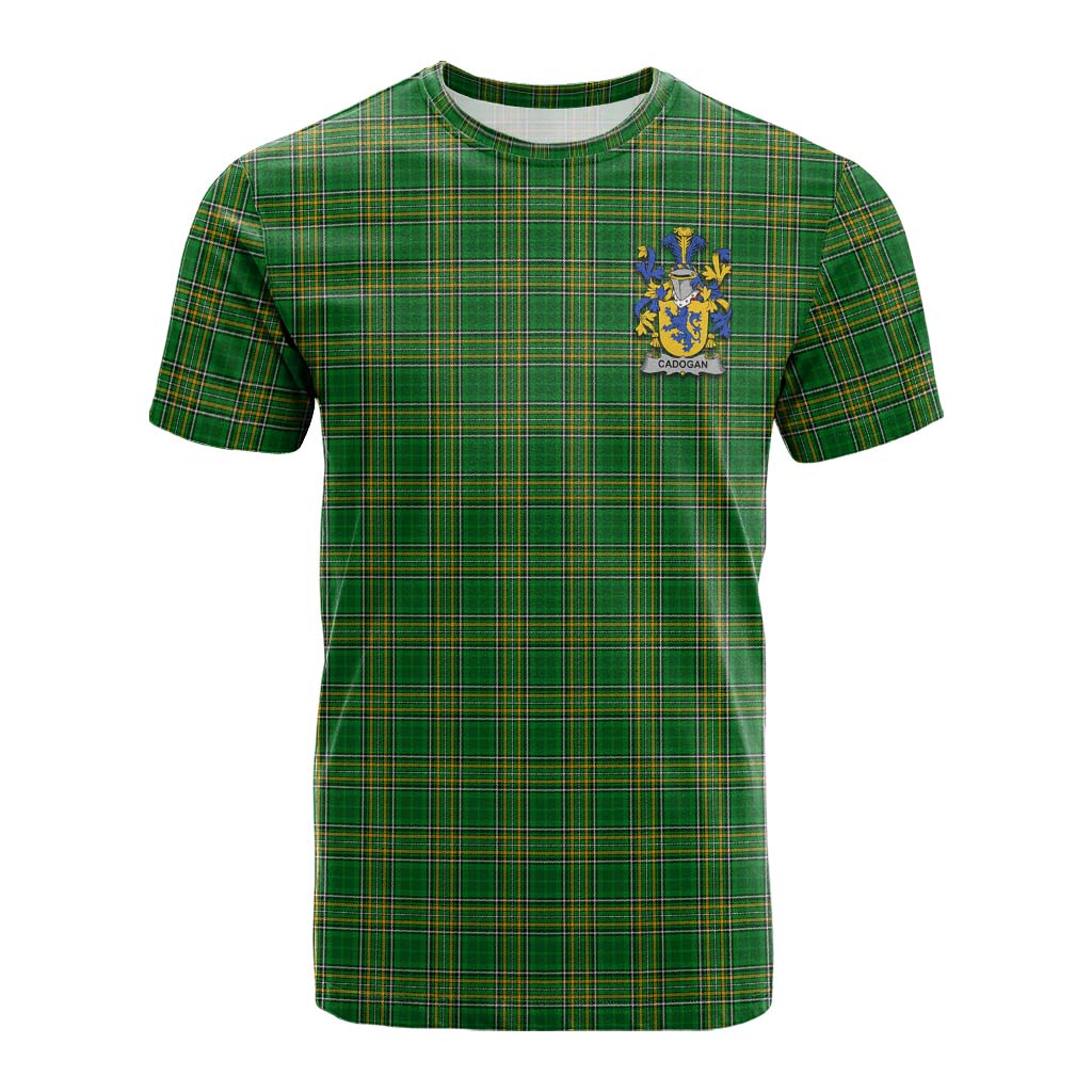 Tartan Vibes Clothing Cadogan Irish Clan Tartan Cotton T-shirt with Coat of Arms