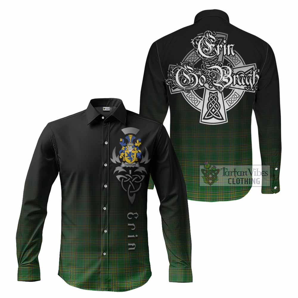 Cadogan Irish Clan Long Sleeve Button Shirt with Coat of Arms Erin Go Bragh Celtic Inspired - Tartan Vibes Clothing