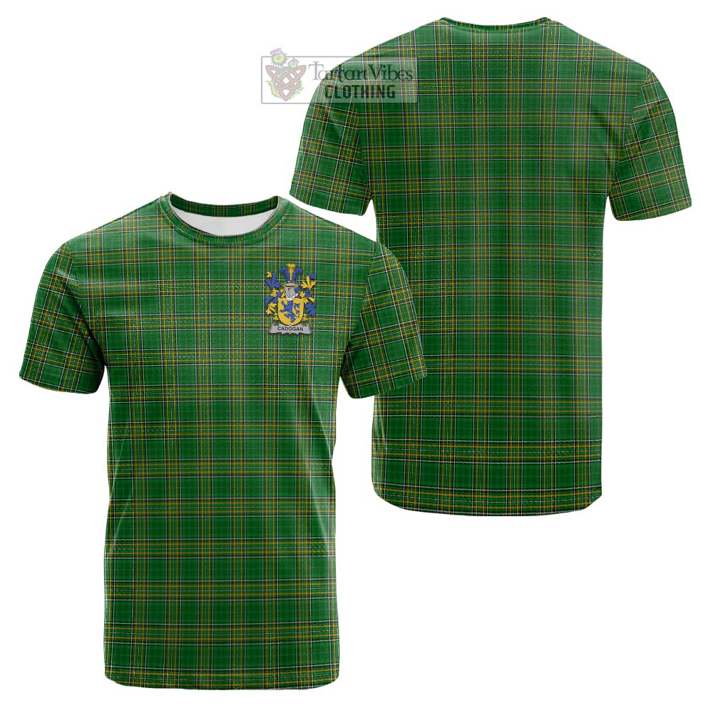 Tartan Vibes Clothing Cadogan Irish Clan Tartan Cotton T-shirt with Coat of Arms