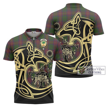 Cairns Tartan Zipper Polo Shirt with Family Crest Celtic Wolf Style Unisex - Tartan Vibes Clothing