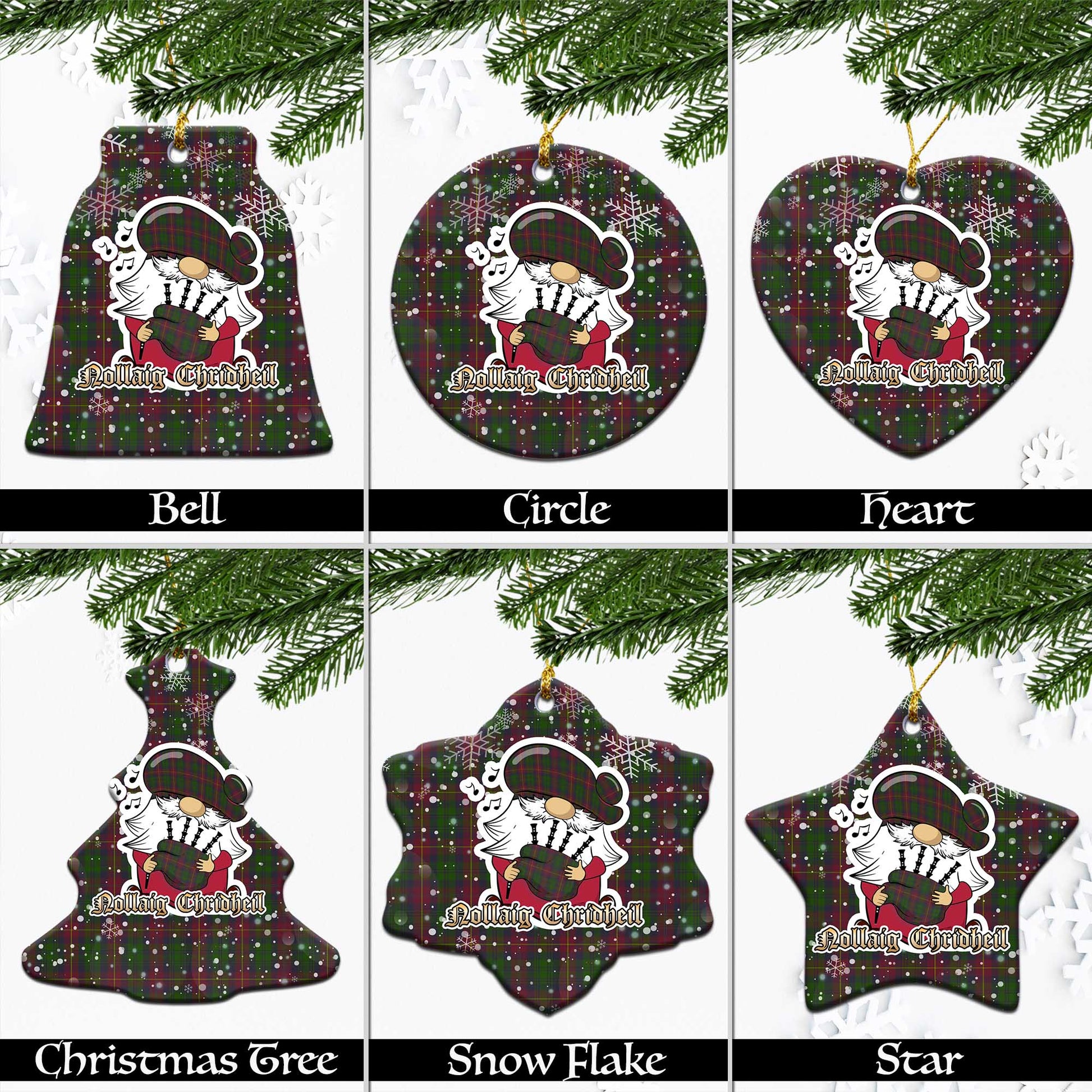 Cairns Tartan Christmas Ornaments with Scottish Gnome Playing Bagpipes Ceramic - Tartanvibesclothing