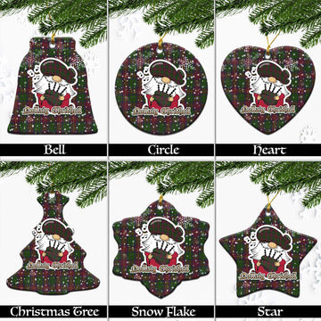 Cairns Tartan Christmas Ceramic Ornaments with Scottish Gnome Playing Bagpipes