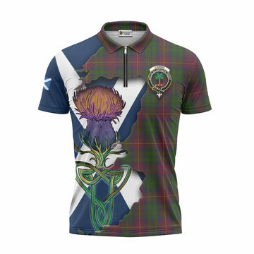 Cairns Tartan Family Crest Zipper Polo Shirt Scottish Thistle Celtic Inspired Unisex - Tartan Vibes Clothing