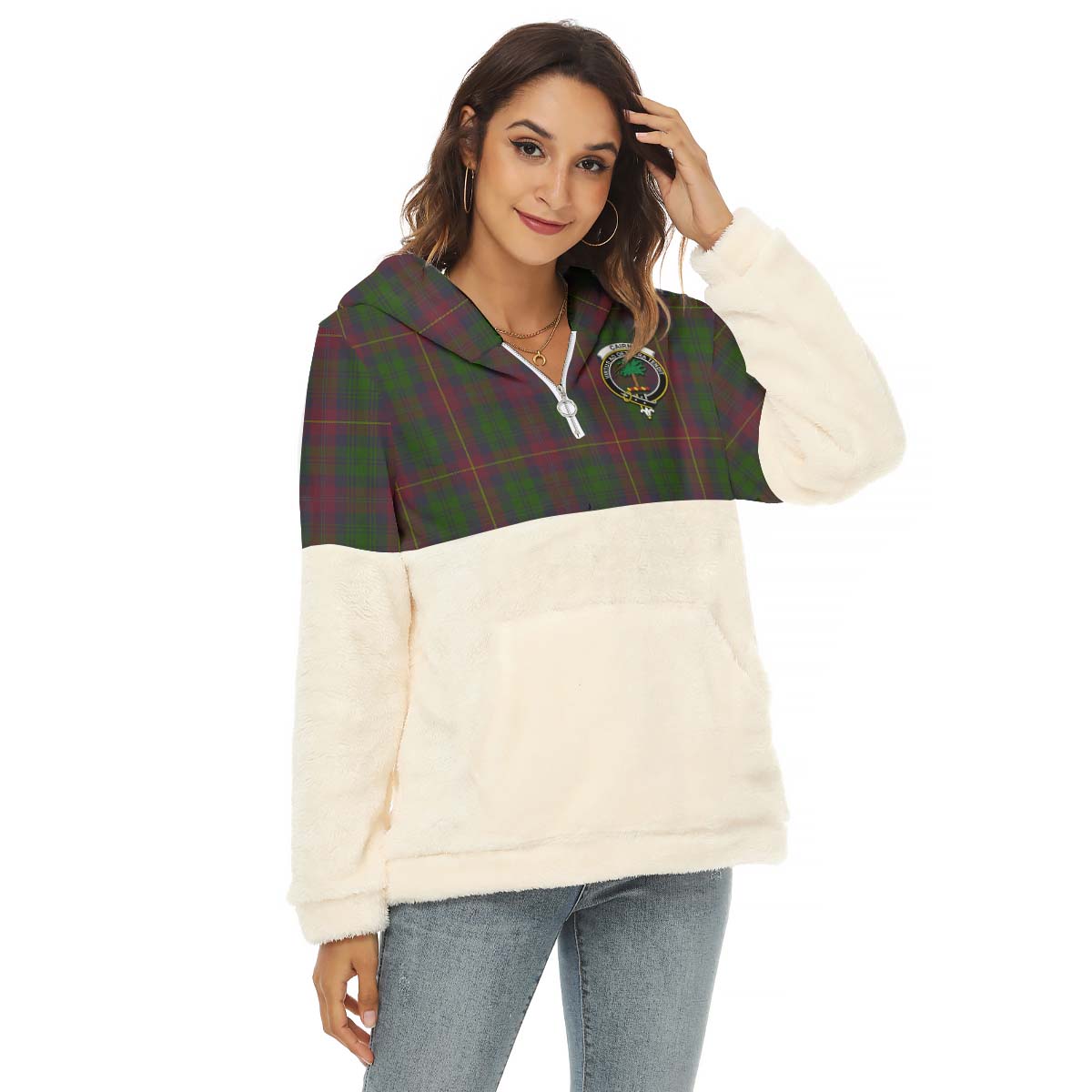 Cairns Tartan Women's Borg Fleece Hoodie With Half Zip with Family Crest Female - Tartan Vibes Clothing