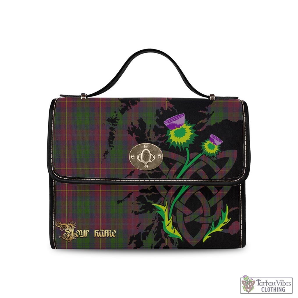 Cairns Tartan Waterproof Canvas Bag with Scotland Map and Thistle Celtic Accents Black Leather Strap One Size 10.5*20*27cm - Tartan Vibes Clothing