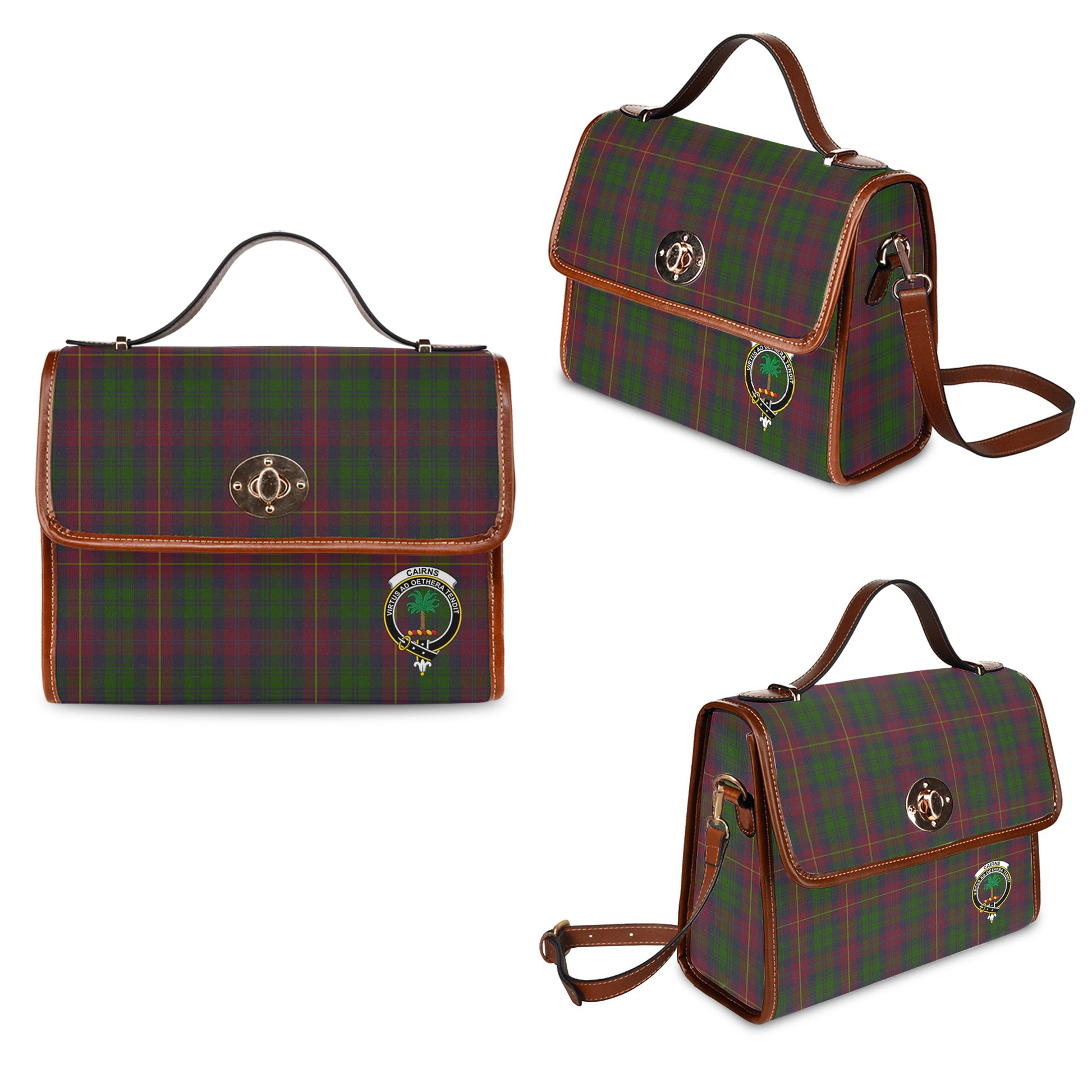 Cairns Tartan Leather Strap Waterproof Canvas Bag with Family Crest One Size 34cm * 42cm (13.4" x 16.5")