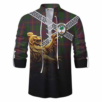 Cairns Crest Tartan Ghillie Kilt Shirt with Golden Lion Emblem Celtic Style Men - Tartan Vibes Clothing