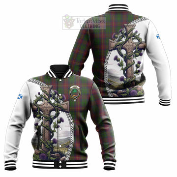 Cairns Tartan Baseball Jacket with Family Crest and St. Andrew's Cross Accented by Thistle Vines Unisex - Tartan Vibes Clothing
