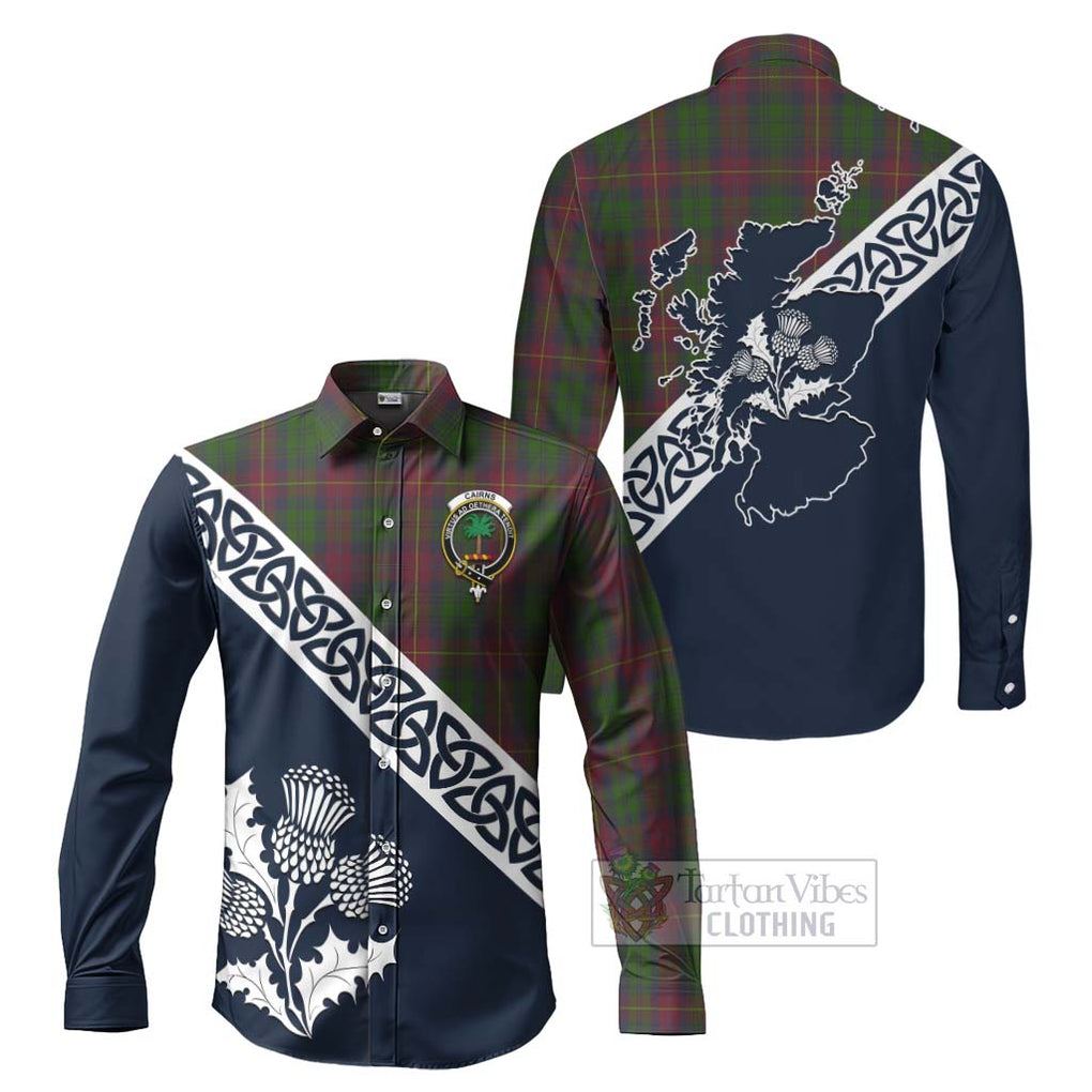 Cairns Tartan Long Sleeve Button Shirt Featuring Thistle and Scotland Map Men's Shirt S - Tartan Vibes Clothing