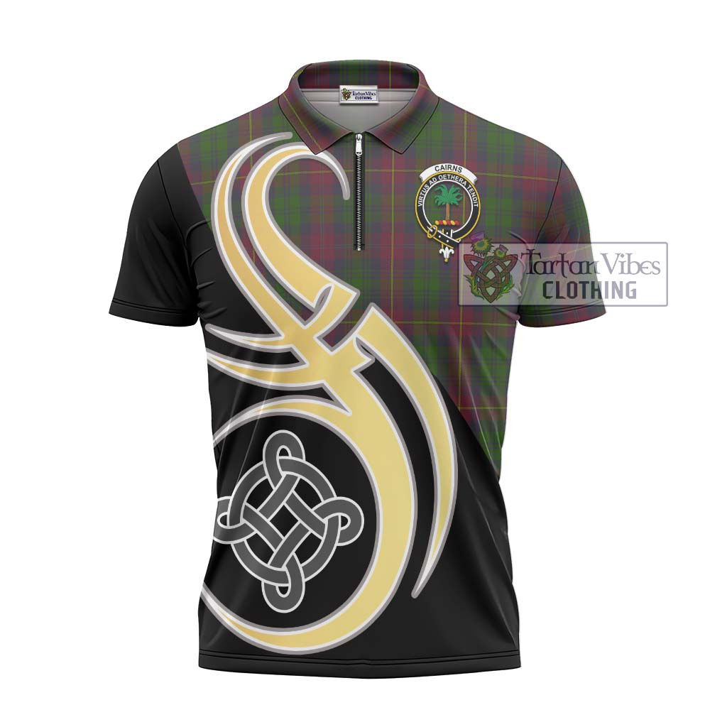 Tartan Vibes Clothing Cairns Tartan Zipper Polo Shirt with Family Crest and Celtic Symbol Style