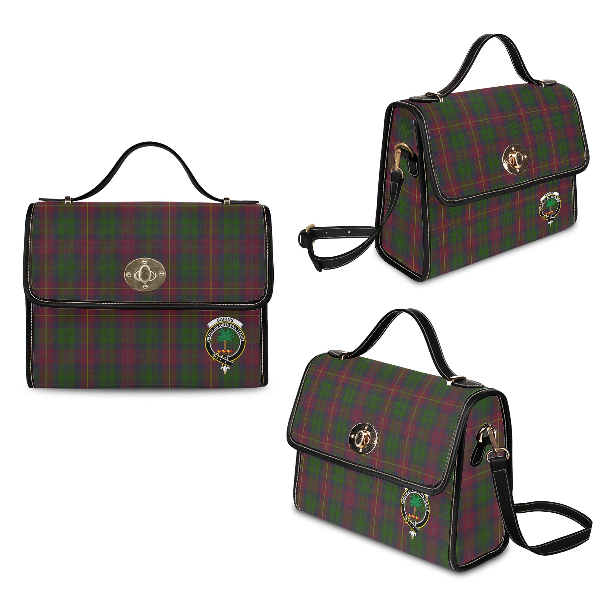 Cairns Tartan Leather Strap Waterproof Canvas Bag with Family Crest