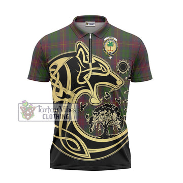 Cairns Tartan Zipper Polo Shirt with Family Crest Celtic Wolf Style - Tartan Vibes Clothing