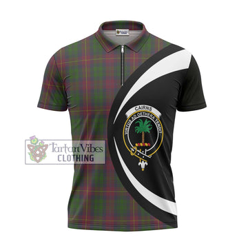 Cairns Tartan Zipper Polo Shirt with Family Crest Circle Style - Tartan Vibes Clothing