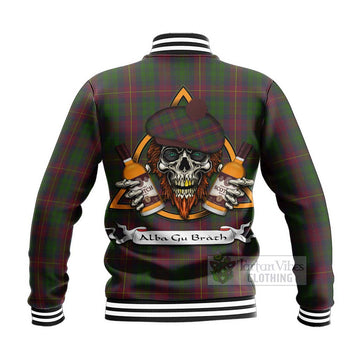 Cairns Tartan Baseball Jacket with Family Crest and Bearded Skull Holding Bottles of Whiskey - Tartan Vibes Clothing