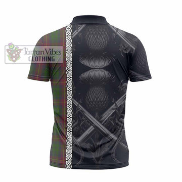 Cairns Tartan Zipper Polo Shirt with Family Crest Cross Sword Thistle Celtic Vibes - Tartan Vibes Clothing