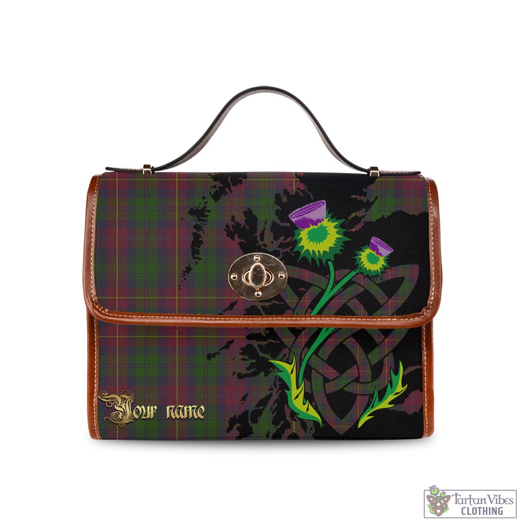 Cairns Tartan Waterproof Canvas Bag with Scotland Map and Thistle Celtic Accents Brown Leather Strap One Size 10.5*20*27cm - Tartan Vibes Clothing