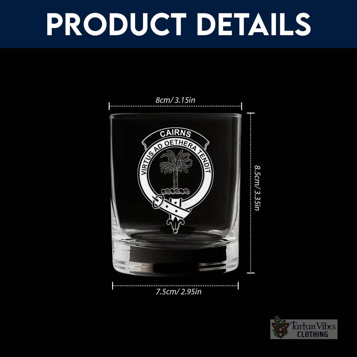 Cairns Clan Crest Engraved Whiskey Glass - 2D-tartanvibesclothing