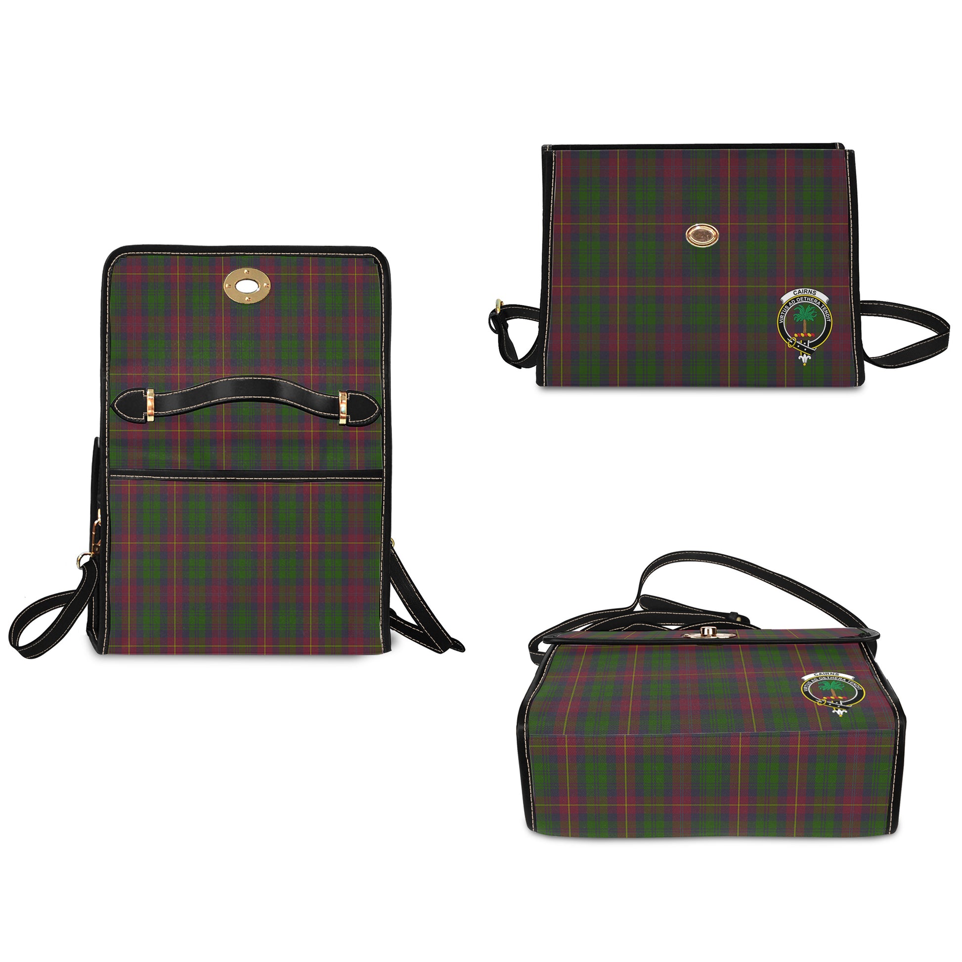 Cairns Tartan Leather Strap Waterproof Canvas Bag with Family Crest