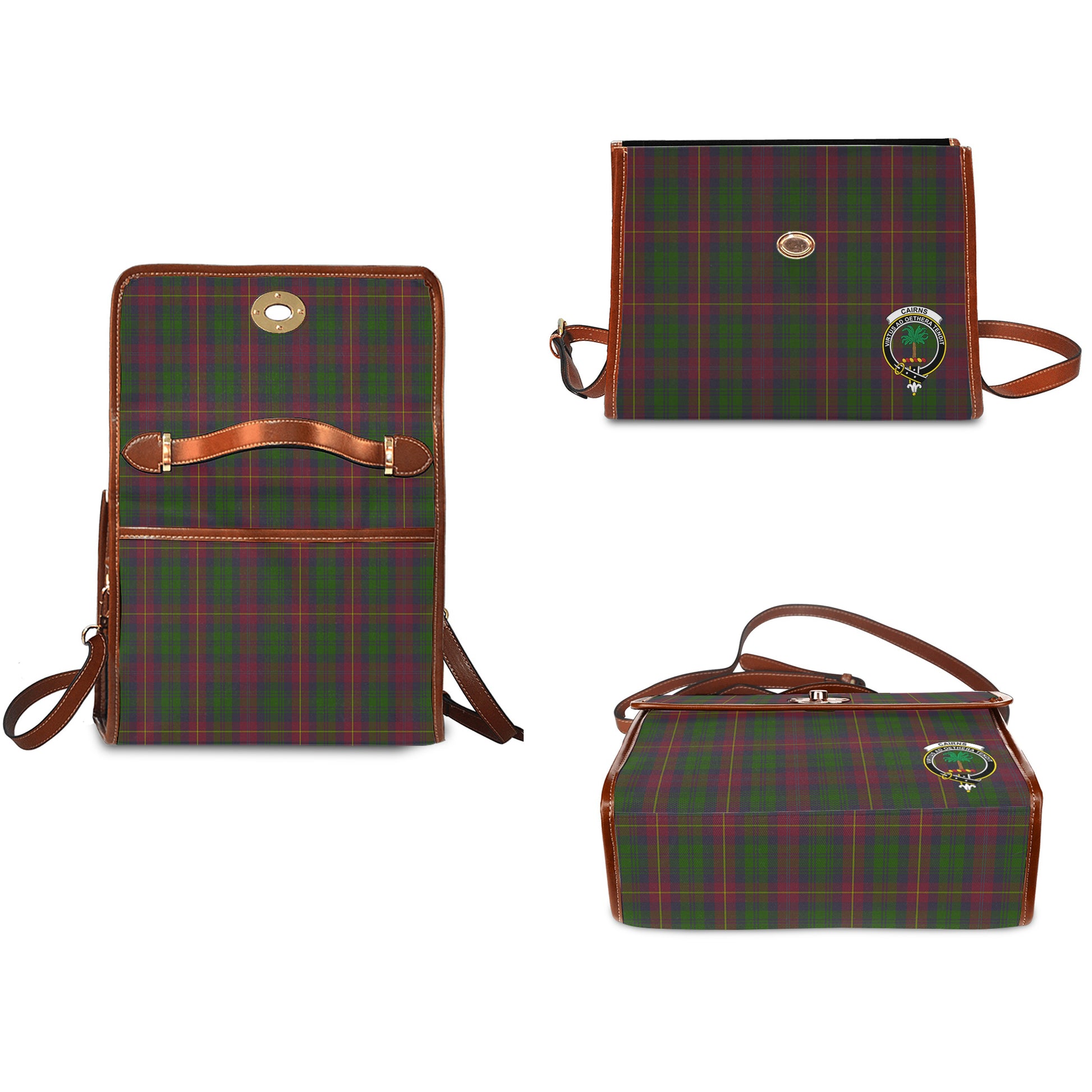 Cairns Tartan Leather Strap Waterproof Canvas Bag with Family Crest